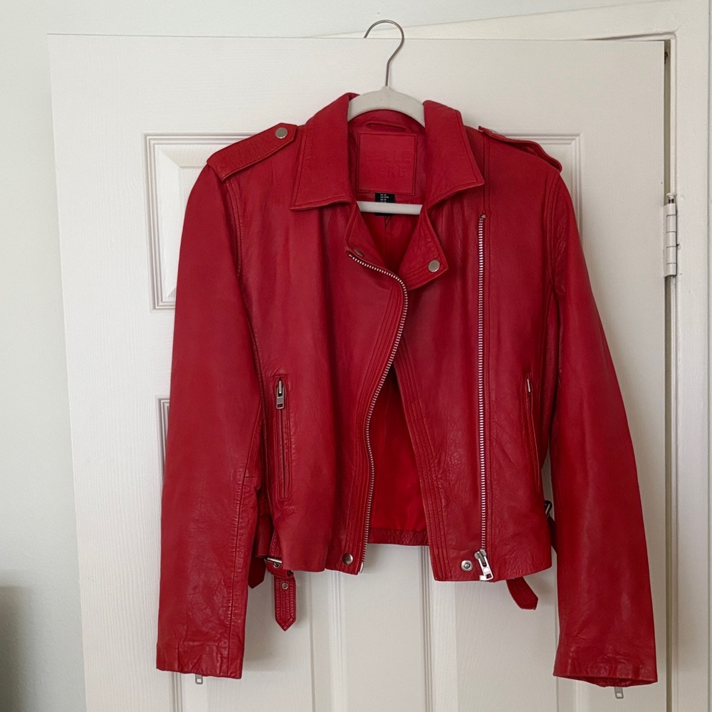 Chic Red Leather Biker Jacket